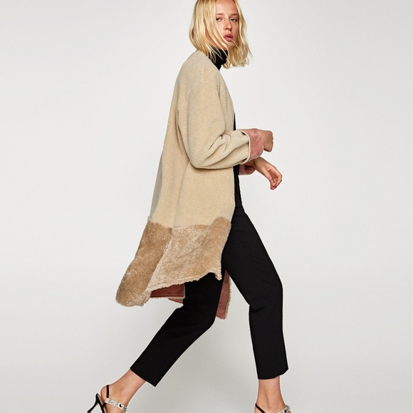 NEW ZARA COAT WITH DOUBLE-SIDED EFFECT FAUX SHERPA - Picture 5 of 5